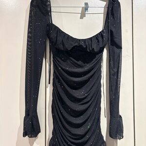 Elegant Black Ruched Dress with Glitter